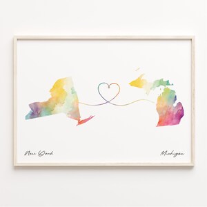 New York nach Michailandere Kunstdruck, Aquarell Karte Plakat, Reise Geschenk, Weltkarte, Continental Love, C23-1373
