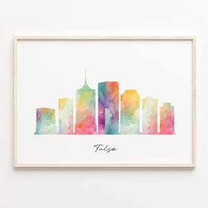 Tulsa Skyline Print, Watercolor Cityscape, United States Wall Art Poster, City Skyline, City Scape Print, C29-268