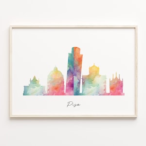 Pisa Skyline Print, Aquarell Stadtbild, Italien, Wand Kunst Poster, Aquarell Karte, Stadtansicht Leinwand Kunst, C29-84