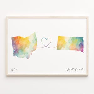 Ohio to South Dakota Print, Watercolor Map Poster, South Dakotan Gift, Travel Wall Art, Goodbye, C23-1549