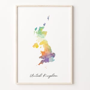 United Kingdom Aquarell Karte Druck, Lebendiges Britisches Kunstposter, GB Buntes Land, Wandkunst, C26-190