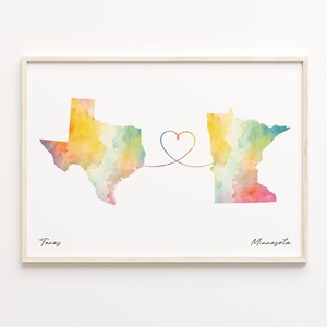 Texas to Minnesota Print, Watercolor Map Poster, Minnesotan Gift, Travel Wall Art, Welcome Home, C23-1270
