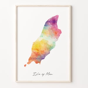 Isle of Man Aquarell Karte Druck, Manx Kunst Poster, Bunte Landkarte, Kreative Karte, C 26-87