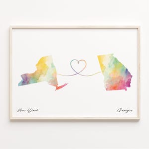 New York to Georgia Druck, Aquarell Karte Poster, georgische Geschenk, Reise Wandkunst, Volunteer Geschenk, C23-1361