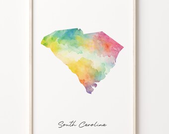 South Carolina Watercolor Map Art Print: Colorful SC Wall Decor