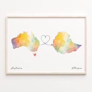 Australia to Ethiopia Print, Watercolor Map Poster, Estonian Gift, Travel Wall Art, Study Abroad, C23-853