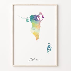 Bahrain Watercolor Map Print, Vibrant Bahraini Art Poster, BH Colorful Country Wall Art, Living Room Art, C26-13