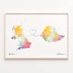 Großbritanien Äthiopien Druck, Aquarell Karte Poster, Geschenk Äthiopien, Vereinigtes Königreich Wandkunst, LDR Geschenk, C23-257