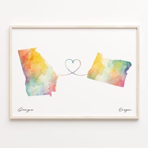 Georgia to Oregon Print, Watercolor Map Poster, Oregonian Gift, Travel Wall Art, Home Abroad Map, C23-1596