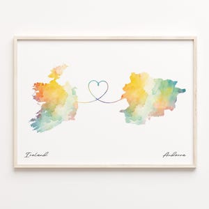 Ireland to Andorra Print, Watercolor Map Poster, Andorran Gift, Travel Wall Art, Moving Overseas Map, C23-999