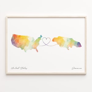 US to Jamaica Print, Watercolor Map Poster, Jamaican Gift, US Wall Art, Farewell Journey, C23-90