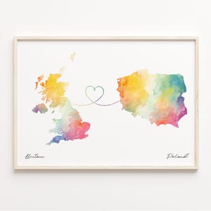 Großbritanien, Polen Druck, Aquarell Karte Poster, Polnisches Geschenk, Großbritanien Wandkunst, Auswanderungskarte, C23-345