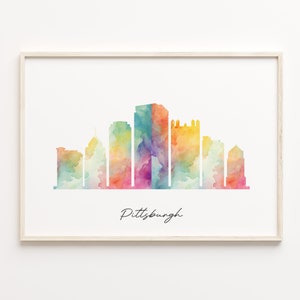 Pittsburgh Skyline Print, Aquarell Stadtbild, USA Wand Kunst Poster, Aquarell Karte, Stadtansicht Wandbild, C29-264