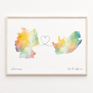 Deutschland Südafrika Druck, Aquarell Karte Poster, Somali Geschenk, Reise Wandkunst, Gap Jahr, C23-565