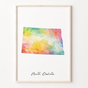 North Dakota Watercolor Map Print, Vibrant North Dakotan Art Poster, ND Colorful Country Wall Art, Explorer Decor, C26-228