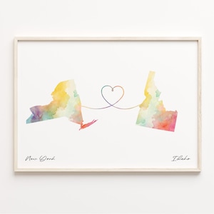 New York to Idaho Print, Aquarell Karte Poster, Idahoan Geschenk, Reise Wandkunst, Digital Nomade Geschenk, C23-1364
