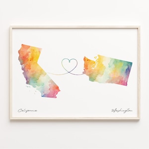 California to Washington Landkarte, Aquarell Karte Poster, Washington Geschenk, Reise Wandkunst, Expat, C23-1243