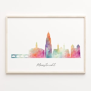 Maastricht Skyline Print, Watercolor Cityscape, Netherlands Wall Art Poster, Rainbow Cityscape, Cityscape Art Print, C29-67