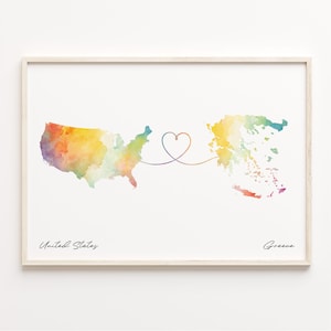 US to Griechenland Karte Poster, Geschenk Griechenland, Wasserfarben Karte, Wandkunst, Live im Ausland Karte, C23-69
