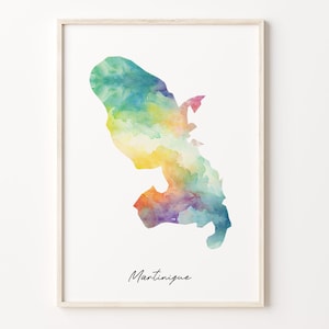 Martinique Watercolor Map Print, Vibrant Martinican Art Poster, MQ Colorful Country Wall Art, Travel Enthusiaist, C26-116