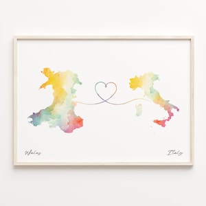 Wales to Italy Print, Watercolor Map Poster, Italian Gift, Travel Wall Art, Adventure Awaits Map, C23-1742