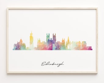 Edinburgh Skyline Watercolor Print: United Kingdom Cityscape Poster