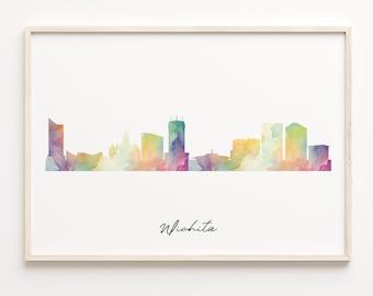 Wichita Skyline Watercolor Print: United States Cityscape Poster