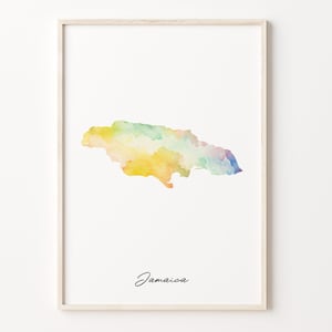 Jamaica Watercolor Map Print, Vibrant Jamaican Art Poster, JM Colorful Country Wall Art, Playful map art, C26-90