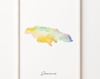 Jamaica Map Art Print: Vibrant Watercolor Country Wall Decor