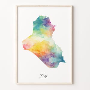 Iraq Watercolor Map Print, Vibrant Iraqi Art Poster, IQ Colorful Country Wall Art, Living Room Art, C26-85