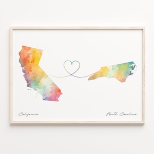 Kalifornien, North Carolina Druck, Aquarell Karte Poster, Nordcarolinian Geschenk, Reise, Wandkunst, Abschied, C23-1222