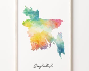 Bangladesh Watercolor Map Art Print: Vibrant Country Wall Decor
