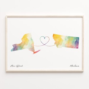 New York to Montana Druck, Aquarell Karte Poster, Montana Geschenk, Reise Wandkunst, Abschied Reise, C23-1377