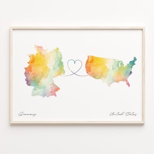 Deutschland USA Druck, Aquarell Karte Poster, Britisches Geschenk, Reise Wandkunst, Abenteuer erwartet Karte, C23-588