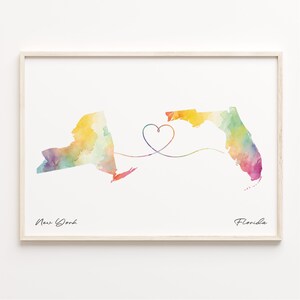 Aquarell New York Florida Karte Poster, Floral Geschenk, Reise Wandkunst, Volunteering, C23-1360