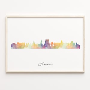 Chennai Skyline Print, Aquarell Stadtbild, Indien, Wand Kunst Poster, Aquarell Karte, Home Decor, C29-45