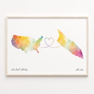 US to Aruba Druck, Aquarell Karte Poster, Aruba Geschenk, US Wandkunst, Umzug Überseegeschenk, C23-8