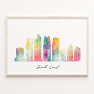 Gold Coast Skyline Print, Aquarell Stadtbild, Australien Wand Kunst Poster, Aquarell Karte, Fine Art Print, C29-224