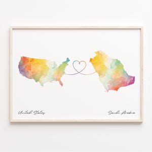 US to Saudi-Arabien Print, Aquarell Karte Poster, Saudi Geschenk, US Wandkunst, LDR Geschenk, C23-158