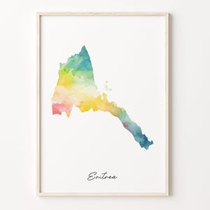 Eritrea Watercolor Map Print, Vibrant Eritrean Art Poster, ER Colorful Country Wall Art, Splashed color map, C26-56