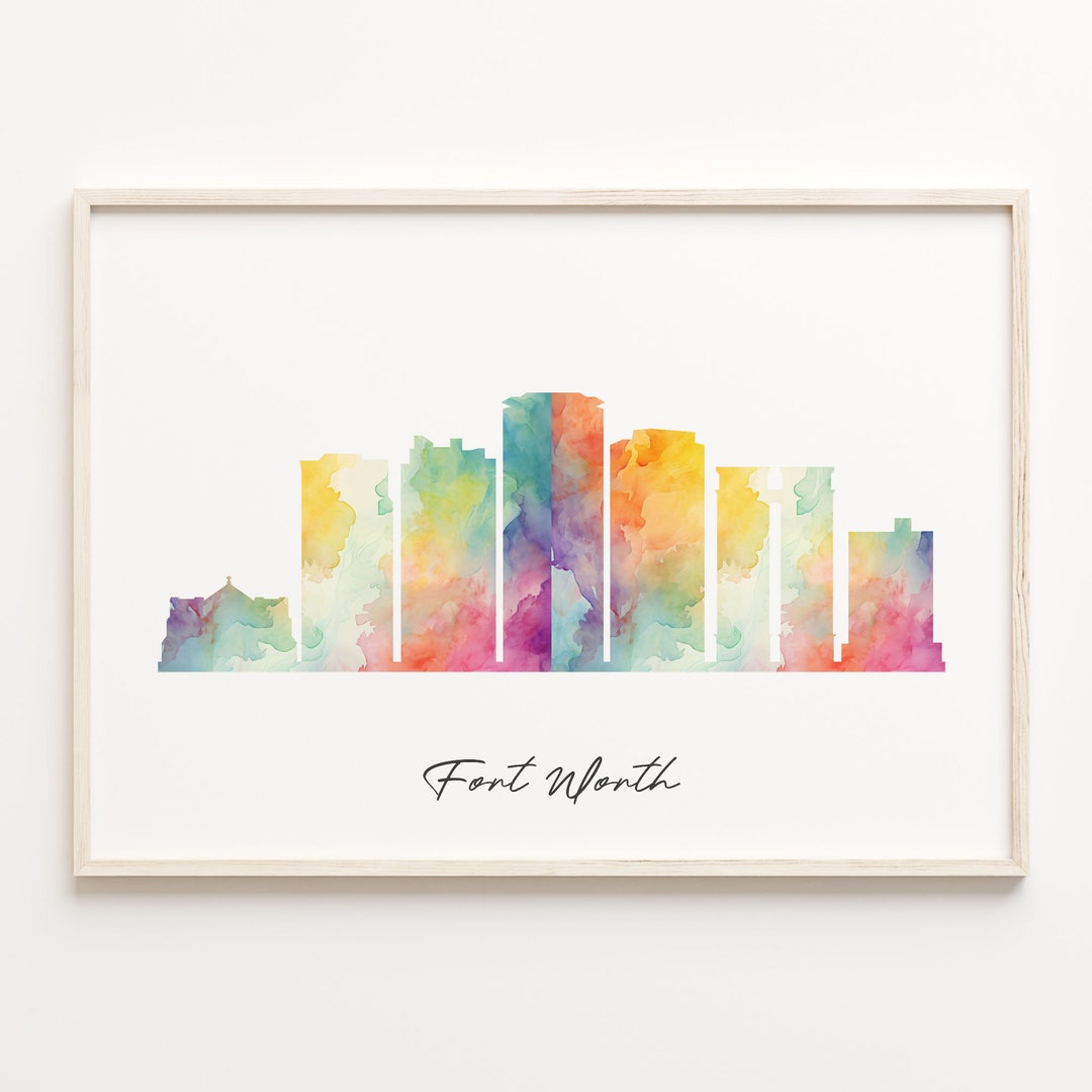 Fort Worth Skyline Watercolor Print: Texas Cityscape Poster - Etsy
