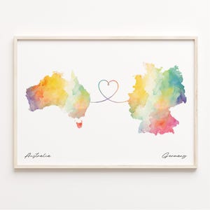 Australia to Germany Print, Watercolor Map Poster, Georgian Gift, Travel Wall Art, Gap Year, C23-862