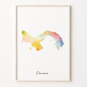Panama Watercolor Map Print, Vibrant Panamanian Art Poster, PA Colorful Country Wall Art, Vibrant map, C26-141