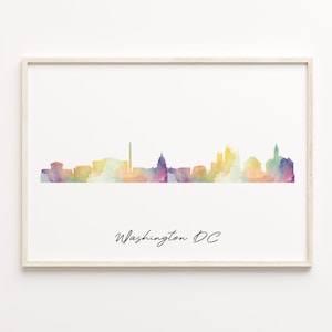 Washington DC Skyline Print, Watercolor Cityscape, United States Wall Art Poster, Rainbow Cityscape, Cityscape Art Print, C29-117