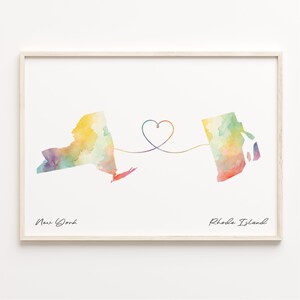 New York to Rhode Island Druck, Aquarell Karte Poster, Rhode Islander Geschenk, Reisewandkunst, Umzug Geschenk, C23-1391