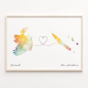 Aquarell Karte Irland Neukaledonien, Abschiedskarte, Geschenk der Niederlande, C23-1125