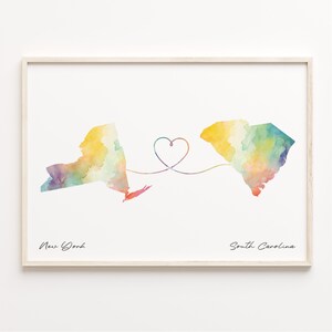 Aquarell Karte New York Südcarolina Karte Poster Südcarolinian Geschenk Reise Wandkunst Umzug Karte C23-1392