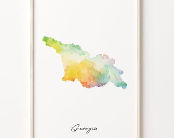 Georgia Watercolor Map Art Print: Vibrant Rainbow Wall Decor