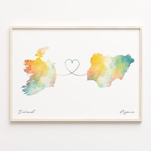 Ireland to Nigeria Print, Watercolor Map Poster, Nigerien Gift, Travel Wall Art, New Country, C23-1129