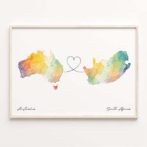 Australien Südafrika Druck, Aquarell Karte Poster, Somali Geschenk, Reise Wandkunst, Gap Jahr Karte, C23-963